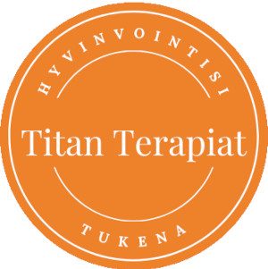 Titan Terapiat oranssi pyöreä logo jossa lukee keskellä Titan Terapiat ja ympärillä hyvinvontisi tukena